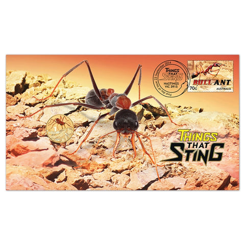 2014 $1 Things That Sting Bull Ant Coin & Stamp Cover PNC