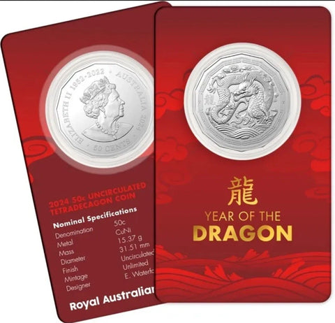 2024 Tetradecagon Coin Lunar Year of the Dragon 50 Cent Coin In Card